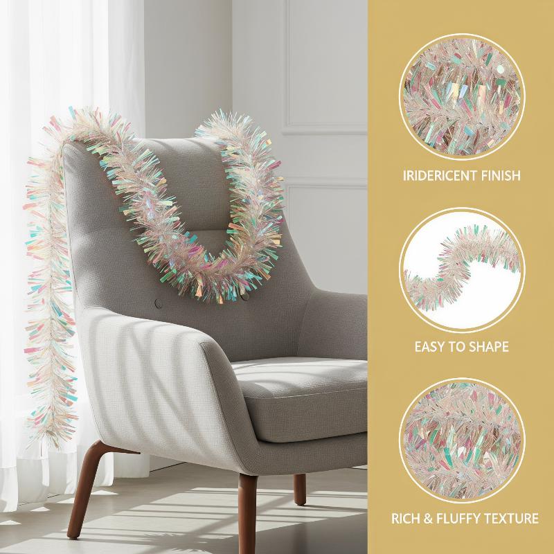 Tinsel Garland Decoration - Ghirlanda di Lametta Olografica Iridescente Verde